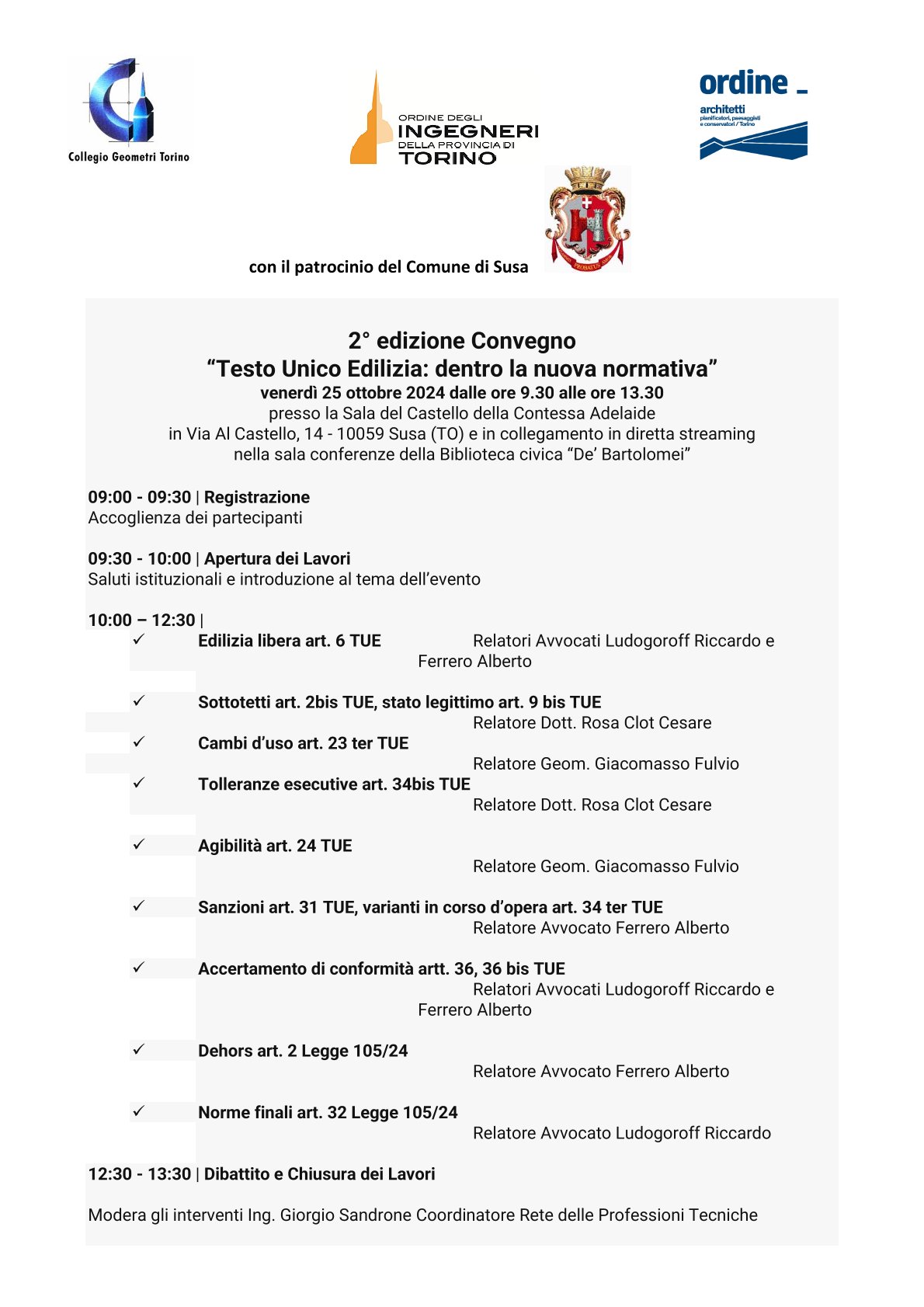 Testo Unico Edilizia: dentro la nuova normativa. Programma del Convegno
