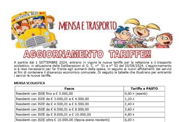 Nuove tariffe dei servizi di Mensa e Trasporto scolastico