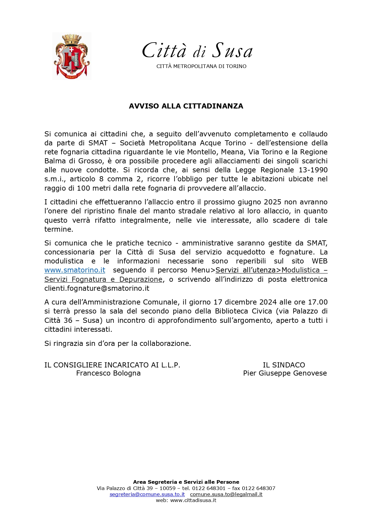 Avviso alla Cittadinanza