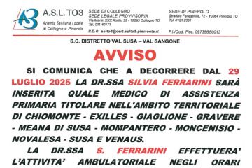 comunicazione orari ambulatorio Susa