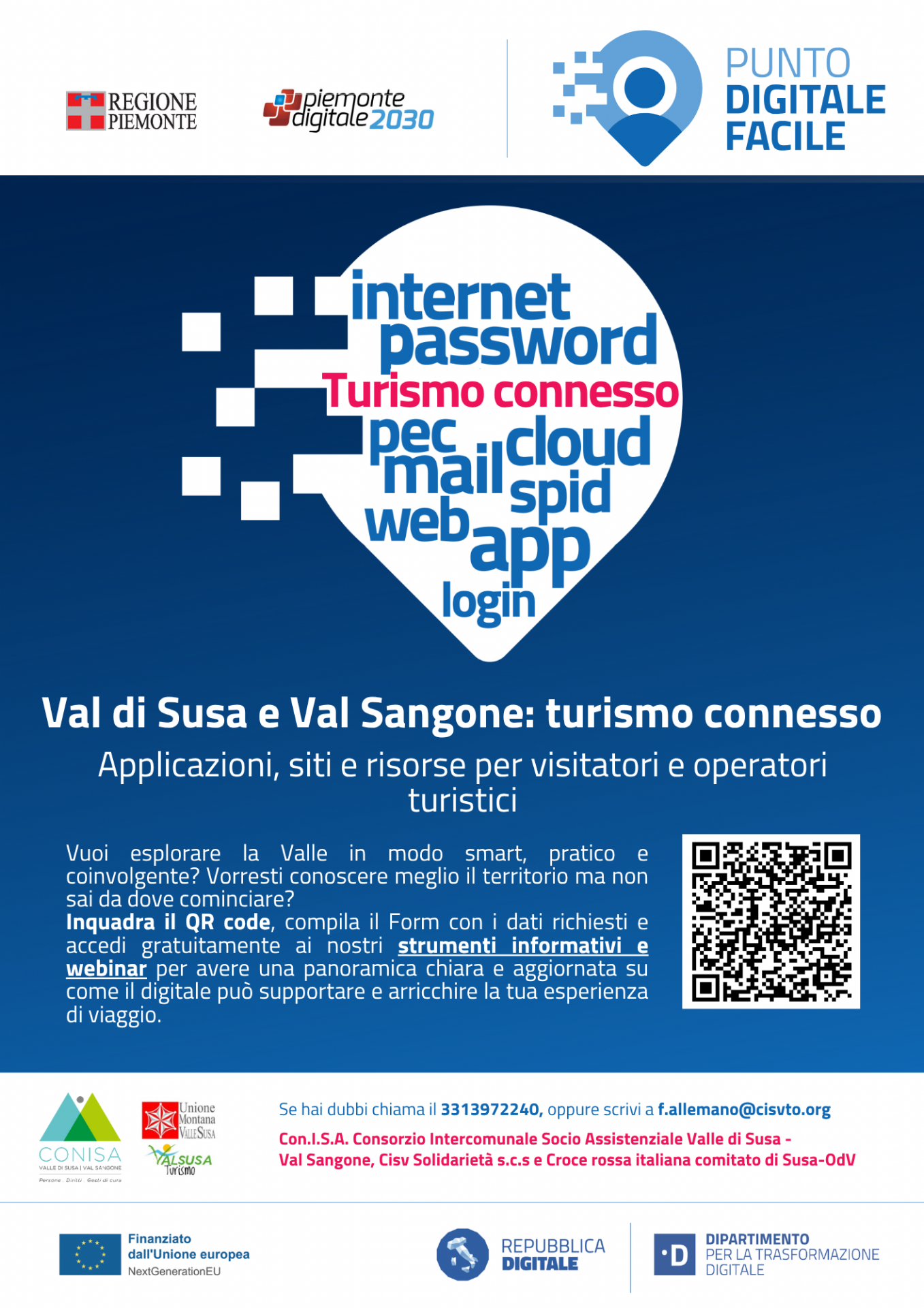 locandina Val di Susa e Val Sangone. Turismo connesso con QRCode