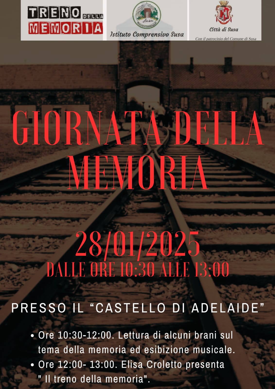 Locandina "Giornata della Memoria" 28/01/2025 presso il Castello di Adelaide
